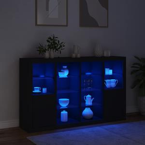 vidaXL Dressoirs met LED-verlichting 3 st bewerkt hout zwart