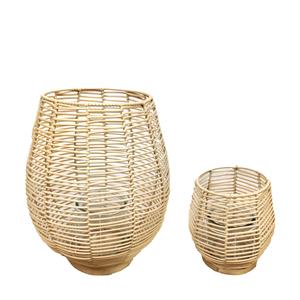 Dijk natural collections Lantaarn Rattan Ø32x39cm Set Van 2 White Wash