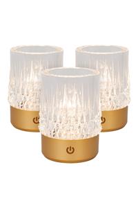 Lucide LILI - Oplaadbare Tafellamp - Accu/Batterij - Ø 8 cm - LED Dim to warm - 1x3W 2700K/3000K - Mat Goud / Messing - Set van 3