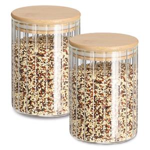 Zeller Voorraad/bewaar pot Grooves - 2x - hard glas - transparant - 550 ml - bamboe deksel - luchtdicht -