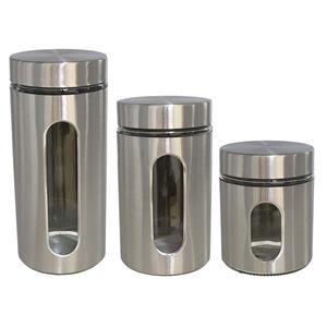 Gerimport Set van 3x keuken voedsel opslag voorraadpotten rvs in 3 formaten -