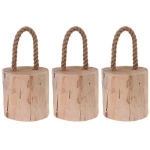 Merkloos 3x Deurstoppers teak met draagtouw 14 cm -