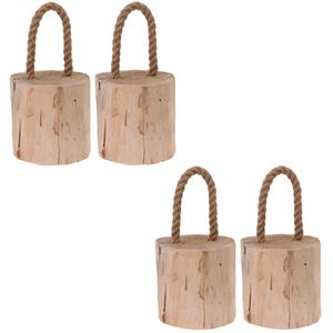 Merkloos 4x Deurstoppers teak met draagtouw 14 cm -