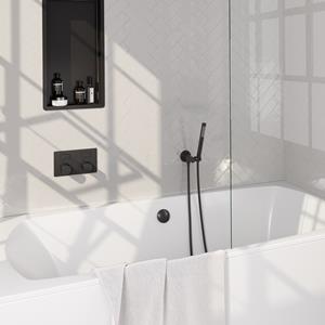 Brauer Inbouwthermostaat set  Carving Met Drukknoppen Incl Baduitloop en Afvoer Mat Zwart (Keuze Handdouche)
