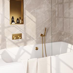 Brauer Inbouwthermostaat set  Gold Edition Met Drukknoppen Incl Baduitloop en Afvoer Goud (Keuze Handdouche)