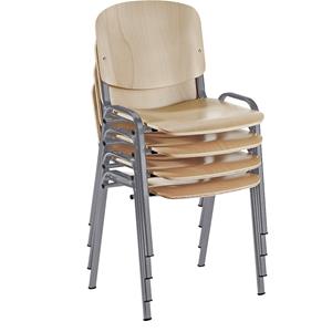Stapelstoel, ergonomisch gevormd, beuken / onderstel aluminiumkleurig, VE = 4 st.