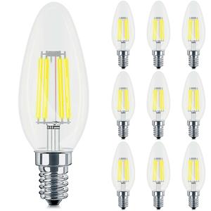 BES LED Voordeelpak 10x LED Lamp E14 Kaars Filament - Brinton - Helder 4W 470lm - 830 Warm Wit 3000K - C35 - CLR - Dimbaar | Vervangt 40W