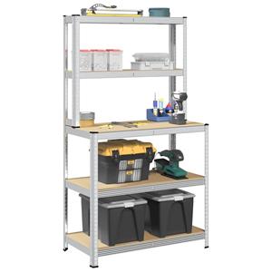 VidaXL Werktafel 5-laags met schappen staal&bewerkt hout zilverkleur