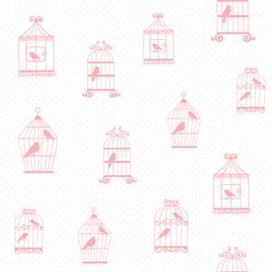 Dutch Wallcoverings Joy - Vogelkooi - Wit/Roze