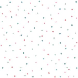 Dutch Wallcoverings Joy - Stippen - Wit/Turquoise/Roze