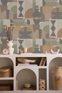 Dutch Wallcoverings Khalili - Khalili Khaki/Orange - Multi