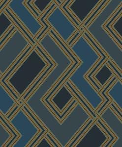 Dutch Wallcoverings Asperia - Fabric Geo - Donkerblauw/Goud