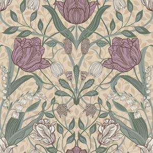 Dutch Wallcoverings Apelviken - Filippa Beige/Grn/Pnk - Groen/Roze