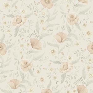 Dutch Wallcoverings Rosenlycka - Garden Flowers Neutral - Grijs/Rood