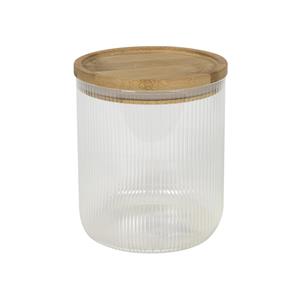 Merkloos Voorraadpot Boro Lines Glas Met Bamboe Deksel Ø11x13cm