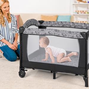 Costway 3-In-1 Box voor Baby's van 0 tot 3 Jaar Afneembare Luiertafel Matras Muziekdoosje Opbergtas met Vergrendelbare Wielen en Draagtas