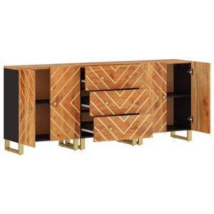 vidaXL Dressoirs 3 st 60x33,5x75 cm massief mangohout bruin en zwart