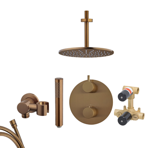 Mueller Bronzo inbouw regendouche rond met 25cm hoofddouche en plafondarm 15cm brons koper geborsteld
