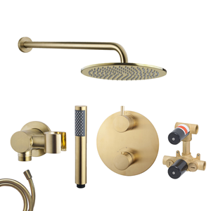 Mueller Gold inbouw regendouche rond met 20cm hoofddouche en muurarm 45cm messing geborsteld