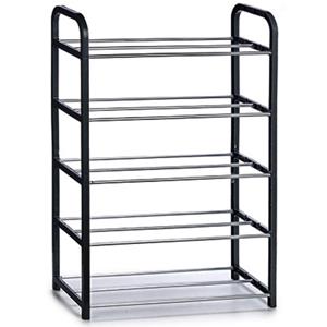  schoenenrek - 5-laags - zwart - Kunststof/metaal - 50 x 18 x 68 cm -