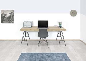 Loods XL Steigerhouten bureau Yulan met draadpoten/schragen
