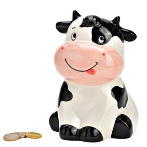 G. Wurm Spaarpot voor kind/volwassenen - Dieren thema Koe - keramiek - zwart/wit - 16 x 12 x 10 cm -