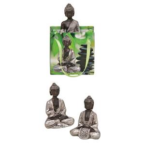 Klein cadeau Boeddha beeld - zilver - in cadeautasje - H5,5 cm -