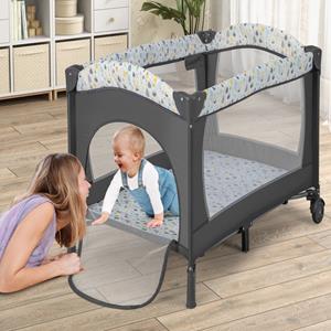 Costway Opklapbaar Zijbed Reiswieg met Matras Commode en Draagtas Babybedje op 2 Niveaus met Wielen voor Baby's tot 36 Maanden
