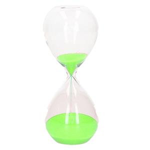 Zandloper cilinder - decoratie of tijdsmeting - 5 minuten groen zand - H12 cm - glas -