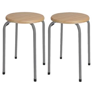 H&S Collection Bijzet krukje/zit krukje Maurits - 2x - metaal/hout - grijs - D37 x H45 cm -