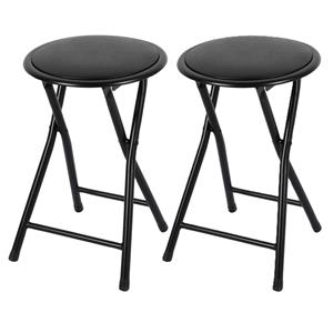 Urban Living Bijzet krukjes - 2x - zwart - metaal/stof - D30 x H45 cm - opvouwbaar -
