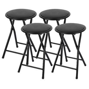 Urban Living Bijzet krukjes - 4x - zwart - metaal/stof - D30 x H45 cm - opvouwbaar -