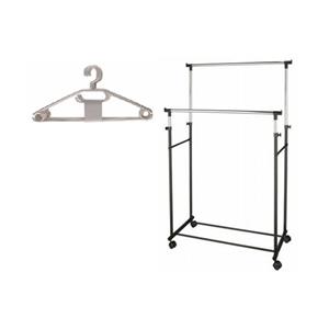 Merkloos Mobiel kledingrek dubbel 165 cm incl 10x stuks kledinghangers -