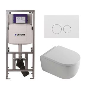 QeramiQ Dely Swirl Toiletset - 36.3x51.7cm - Geberit UP320 Burda inbouwreservoir - 35mm zitting - glans witte bedieningsplaat - ronde knoppen - wit mat 0701131/SW706186/SW1000767/SW1026257