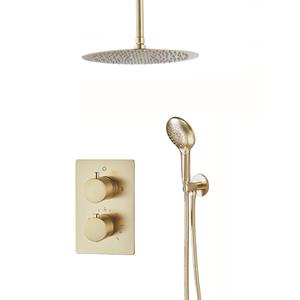 Saniclear Brass inbouw regendouche met 20cm hoofddouche, plafondarm en 2 standen handdouche geborsteld messing - mat goud