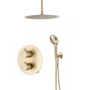 Saniclear Brass inbouw regendouche rond met 30cm hoofddouche, plafondarm en 2 standen handdouche geborsteld messing - mat goud