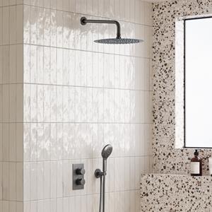 Saniclear Iron inbouw regendouche met 20cm hoofddouche, wandarm en 2 standen handdouche verouderd ijzer - gunmetal
