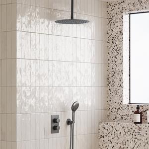 Saniclear Iron inbouw regendouche met 30cm hoofddouche, plafondarm en 2 standen handdouche verouderd ijzer - gunmetal