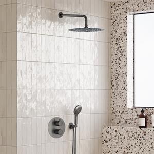 Saniclear Iron inbouw regendouche rond met 30cm hoofddouche, wandarm en 2 standen handdouche verouderd ijzer - gunmetal