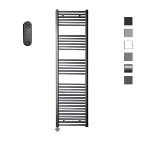 Sanicare HVS elektrische radiator 60x172cm gunmetal met afstandsbediening en thermostaat chroom linksonder