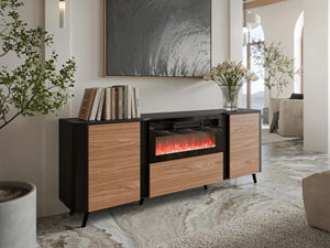 Mobistoxx Dressoir VOLACHO 3 deuren zwart/walnoot met haard