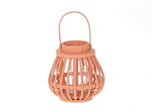 HBX natural living HBX Living Lantaarn Met Glas Van Hout Dia15,5x15cm Bruin