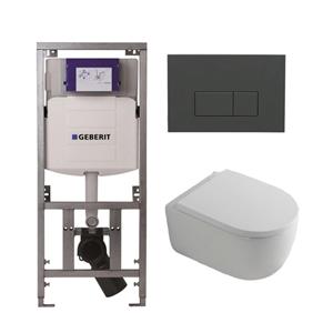 QeramiQ Dely Swirl Toiletset - 36.3x51.7cm - Geberit UP320 Burda inbouwreservoir - 35mm zitting - bedieningsplaat antraciet mat - rechthoekige knoppen - wit glans 0701131/SW1102377/SW1000767/SW1026256