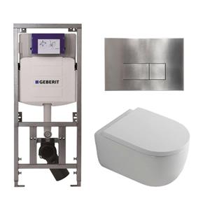 QeramiQ Dely Swirl Toiletset - 36.3x51.7cm - Geberit UP320 Burda inbouwreservoir - 35mm zitting - steel bedieningsplaat - rechthoekige knoppen - wit glans 0701131/SW706195/SW1000767/SW1026256