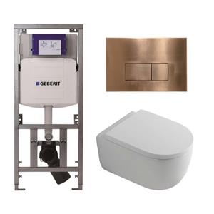QeramiQ Dely Swirl Toiletset - 36.3x51.7cm - Geberit UP320 Burda inbouwreservoir - 35mm zitting - koperen bedieningsplaat - rechthoekige knoppen - wit glans 0701131/SW706197/SW1000767/SW1026256