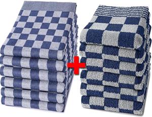 Huismerk Slaaptextiel HORECA Theedoeken en Keukendoeken Set - 6 Theedoeken - 6 Keukendoeken - Horecakwaliteit - Geblokt - Blauw