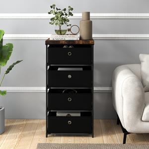 Costway Nachtkastje met Stoffen Laden Bijzettafel met Metalen Frame Opbergkast Stoffen Commode voor Slaapkamer Woonkamer (Zwart)