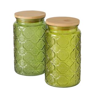 Boltze Home Voorraadpot Imola 1000ml Dia10x17cm Glas Gelakt Met Bamboe Deksel