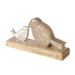 Boltze Home Beeld Vogel Met Jong Metaal /hout 23x5x12cm