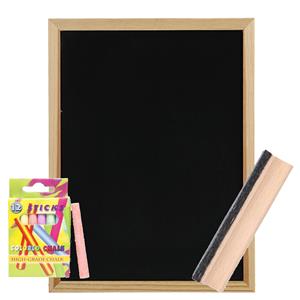 Zeller Krijtbord/schoolbord met 12x gekleurde krijtjes en wisser - 30 x cm - hout -